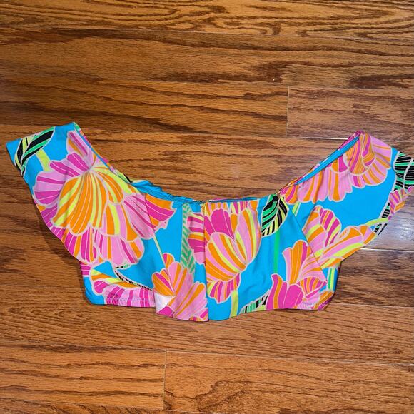 Trina Turk Poppy Floral Ruffled Bandeau Bikini Top Size 8 - Picture 4 of 12